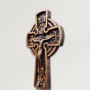 Wood Carved Crucifix, Wooden Christian Wall Cross, Jesus Christ Wood Carving