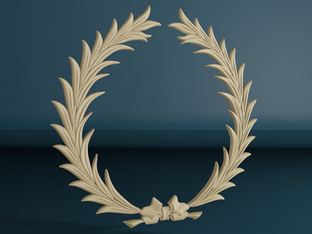 Wood Carved Wreath With Ribbon, Unpainted Wooden Onlay, Wreath Applique ...