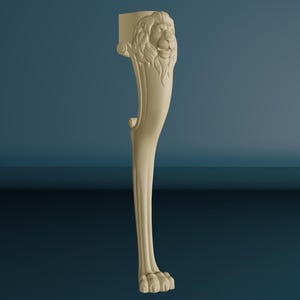 Wood Carved Long Leg with Lion Head, Unpainted Wooden Lion Paw Furniture Leg, 1 piece