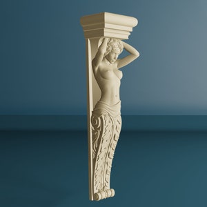 Wood Carved Caryatid Corbel, Unpainted Wooden Bracket, Shelf Bracket Décor, 1 Piece
