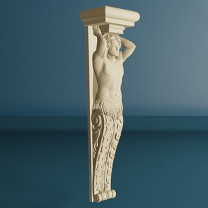 Ménsula Atlas tallada en madera, soporte de madera sin pintar, soporte de estante decorativo