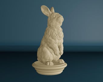 Estatua de conejo sobre base redonda, remate de madera para poste de conejo, remate de conejo para pilares de escalera, remate de poste de madera tallada, remate para poste de cama