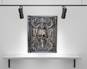 Skull Wall Decor, Wood Carved Skull Panel