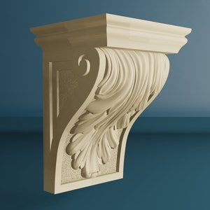 Wood Carved Capital with Flowing Leaves, Unpainted Wooden Capital, Furniture Carving Décor