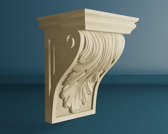 Wood Carved Capital with Flowing Leaves, Unpainted Wooden Capital, Furniture Carving Decor