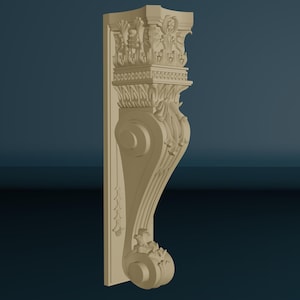 Wood Carved Corbel with Floral Scroll Motifs, Unpainted Wooden Bracket, Furniture Carving Décor