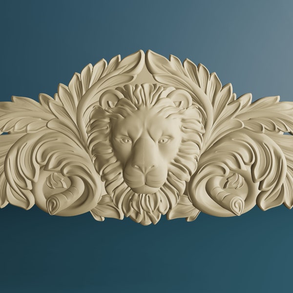 Tête de lion en bois sculpté, incrustation en bois non peinte, appliques décoratives pour meubles