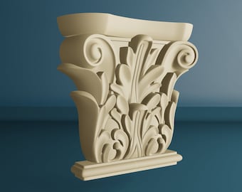 Wood Carved Capital with Flowing Leaves, Unpainted Wooden Capital, Furniture Wood Carving Decor