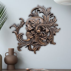 Skull Wall Décor, Wood Carved Skull with Ornament