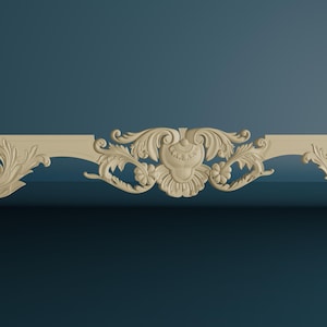 Baroque-Style Wood Carved Applique, Unpainted Wooden Onlay,  Fireplace Décor with Floral Elements
