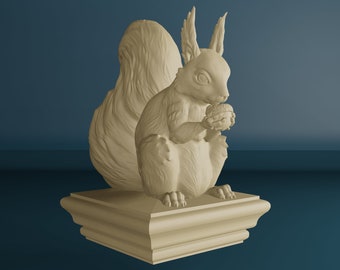 Squirrel Statue, Wooden Squirrel Newel Post Cap, Squirrel Finial for Staircase Pillars, Wood Carved Post Finial, Bed Post Finial