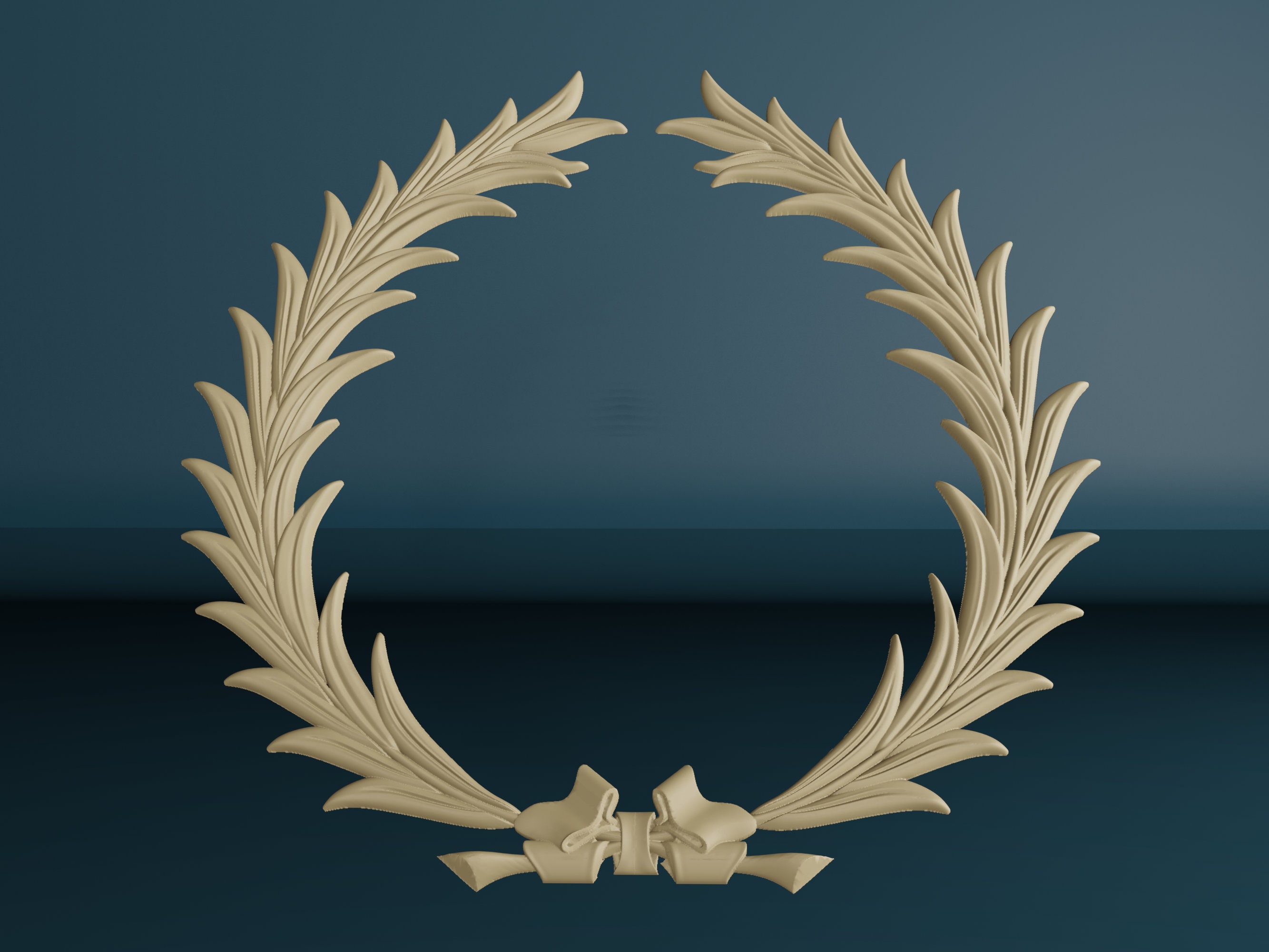 Wood Carved Wreath With Ribbon, Unpainted Wooden Onlay, Wreath Applique ...