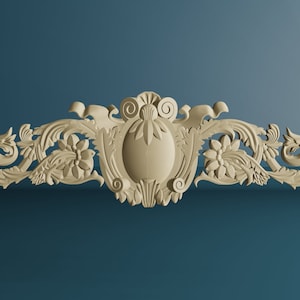 Wood Carved Applique with Flowing Leaves, Unpainted Wooden Onlay, Wood Carving Furniture Décor