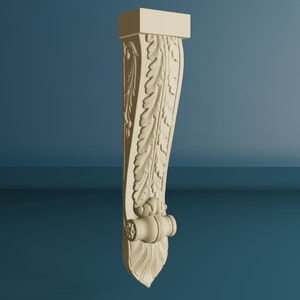 Wood Carved Corbel with with Flowing Leaves, Unpainted Wooden Bracket, Furniture Carving Décor