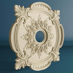 Holz geschnitzte runde Rosette Onlay, unbemalte hölzerne Applikationsrosette, Deckendekor mit Ornamenten
