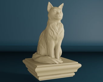 Sitting Cat Statue, Wooden Cat Newel Post Cap, Cat Finial for Staircase Pillars, Wood Carved Post Finial, Bed Post Finial