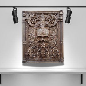Skull Wall Décor, Wood Carved Skull Panel