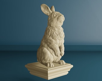 Rabbit Statue, Wooden Rabbit Newel Post Cap, Rabbit Finial for Staircase Pillars, Wood Carved Post Finial, Bed Post Finial