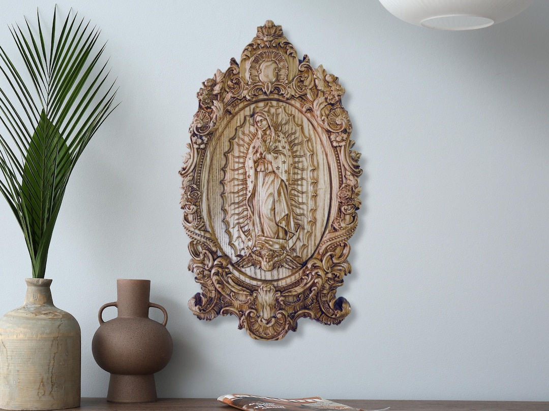 Our Lady of Guadalupe Wood Carving, the Blessed Virgin Mary Wood Carved ...