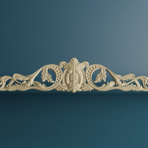 Wood Carved Applique with Flowing Leaves, Unpainted Wooden Onlay, Wood Carving Furniture Décor