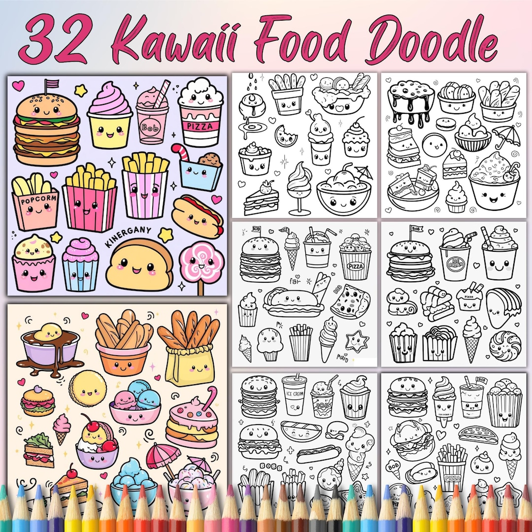 32 Food and Sweet Doodle Coloring Pages Printable, Fun Dessert and ...