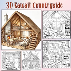 30 Countryside Coloring Book for Adults  Kids, Rustic Farm Life Coloring Pages, Relaxing Rural Scenery , Country Landscape Coloring Book.