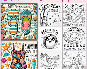 Summer Beach Coloring Pages: Fun Vacation Activity (Digital Download)