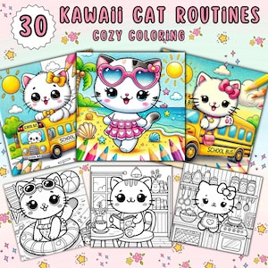 30 Kawaii Cat Routines Coloring Book for Kids & Adults – Cute Daily Life Cat  Fun -Relaxing Coloring Pages for All Ages.