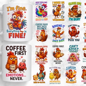 25 Sarcastic  Funny Chicken Mug Wrap, 11oz  Mug Wrap ,Towel ,Sublimation PNG, Instant Digital Download, Sassy Mom Mug Design, Rooster PNG.