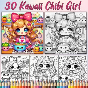 30 Kawaii Chibi Girl Coloring Page, Cute Anime Chibi Digital Download, Kawaii Manga Coloring Printable, Adorable Chibi Girl .
