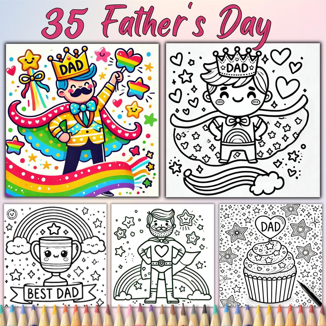 35 Kawaii Father's Day Coloring Pages for Kids &amp; Adults, Cute Dad ...