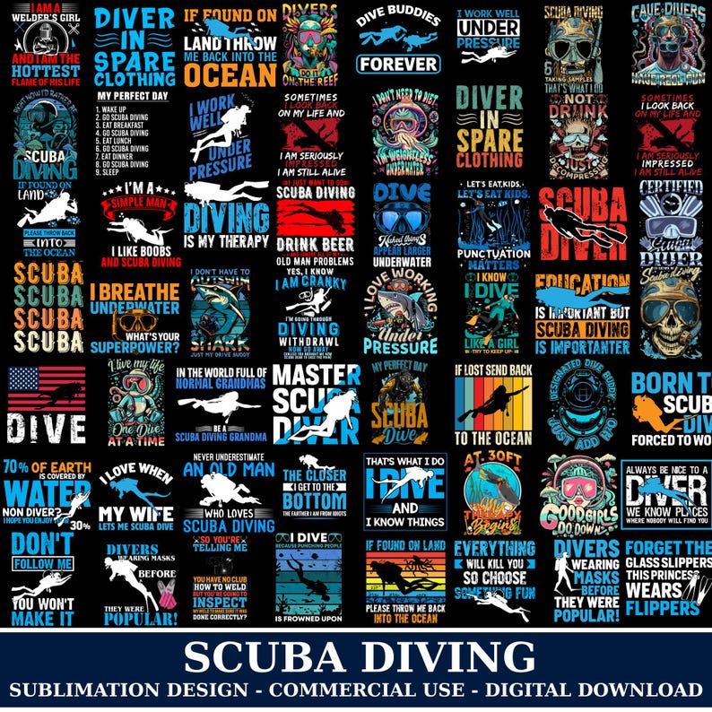Scuba Diving Png Bundle, Scuba Diver Png, Underwater File, Diver Shirt Png, Diver Quote, Ocean Lover Png, Scuba Diving Cliparts, Sublimation image 1