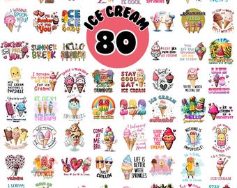 Summer Ice Cream Cliparts Bundle, Ice Cream Sublimation Png, Ice Cream lover, Sweet Treats Quote, Ice Cream Cone, Digital Download