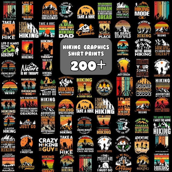 200+ Retro Hiking Png Designs, Mountain Printable, Hiking Shirt, Adventure Graphic, Mountain Landscape, Go out, Big Bundle, Instant Download