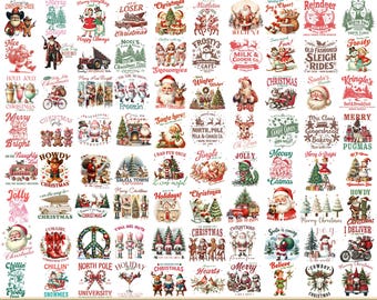 Vintage Christmas PNG Clipart Bundle, Funny Santa Graphics, Christmas T-Shirt Designs, Merry Christmas, Christmas Sublimation Png, Digital