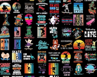 Paquete PNG de patinetas, gráficos de patinetas, amantes del deporte, camisetas de skate, archivos de patinetas, manualidades con cápsulas, descarga digital, uso comercial