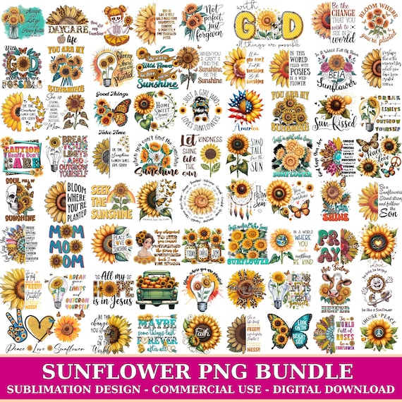 Sunflower Png Bundle, Positive Quotes, Floral Graphics, Sunflower Shirt, Retro Flowers, Motivation Quotes, Boho Png, Bundle Sublimation