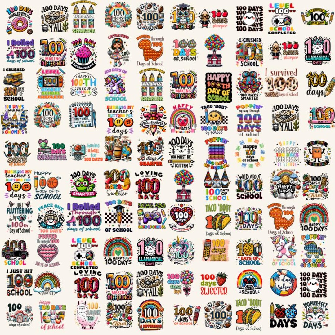 100th Day of School Png Bundle, 100 Days Smarter Png, 100 Sweeter Png ...
