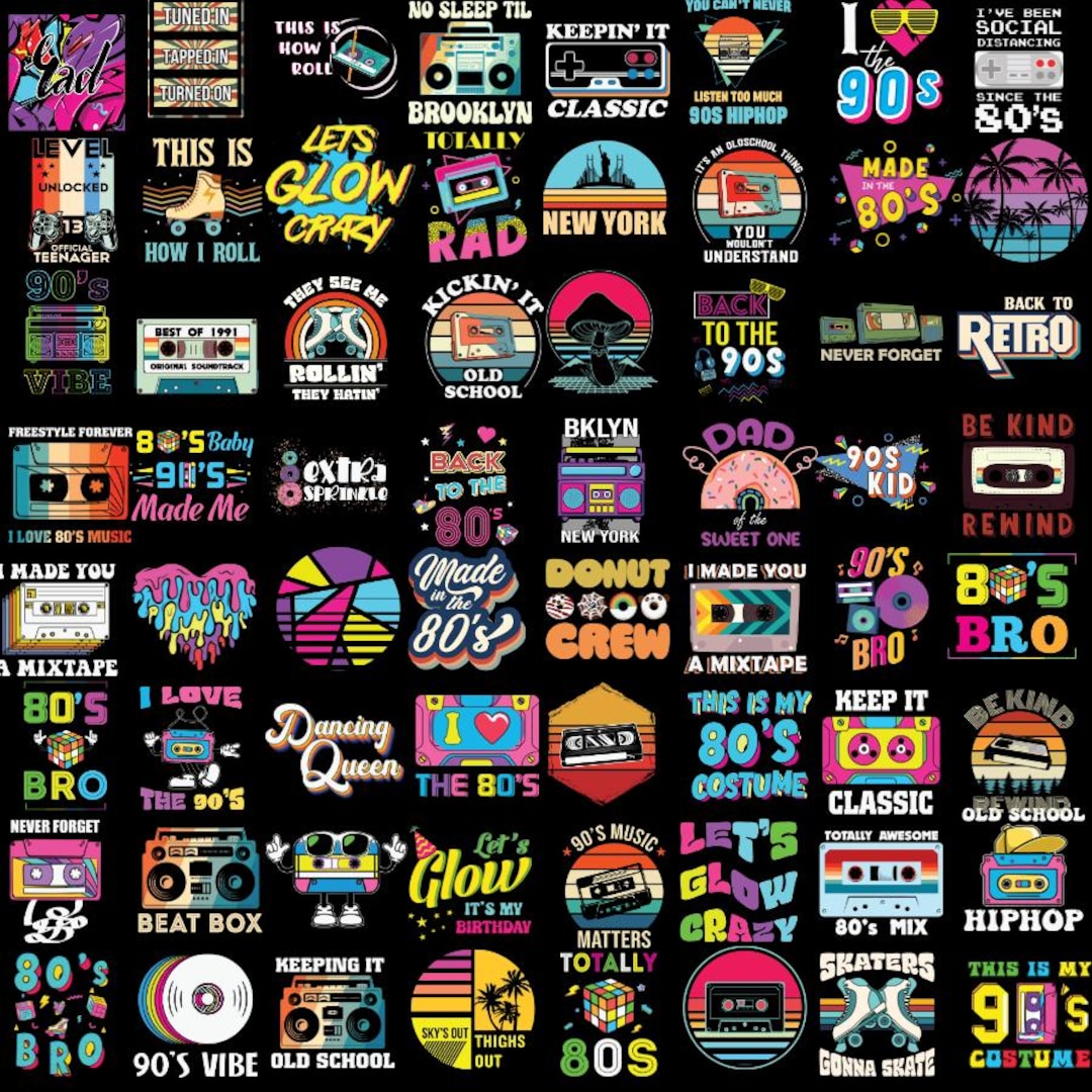80s and 90s Png Bundle, Nostalgia Graphics, Retro Graphics, Party ...