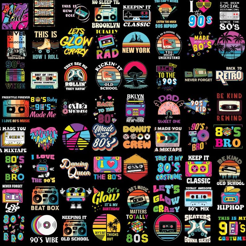 80s and 90s Png Bundle, Nostalgia Graphics, Retro Graphics, Party ...