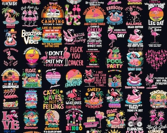 Summer Flamingo Png Bundle, Flamingo Graphics Design, Funny Png, Digital File, Summer Vibe, Shirt Graphics, Commercial Use For Pod