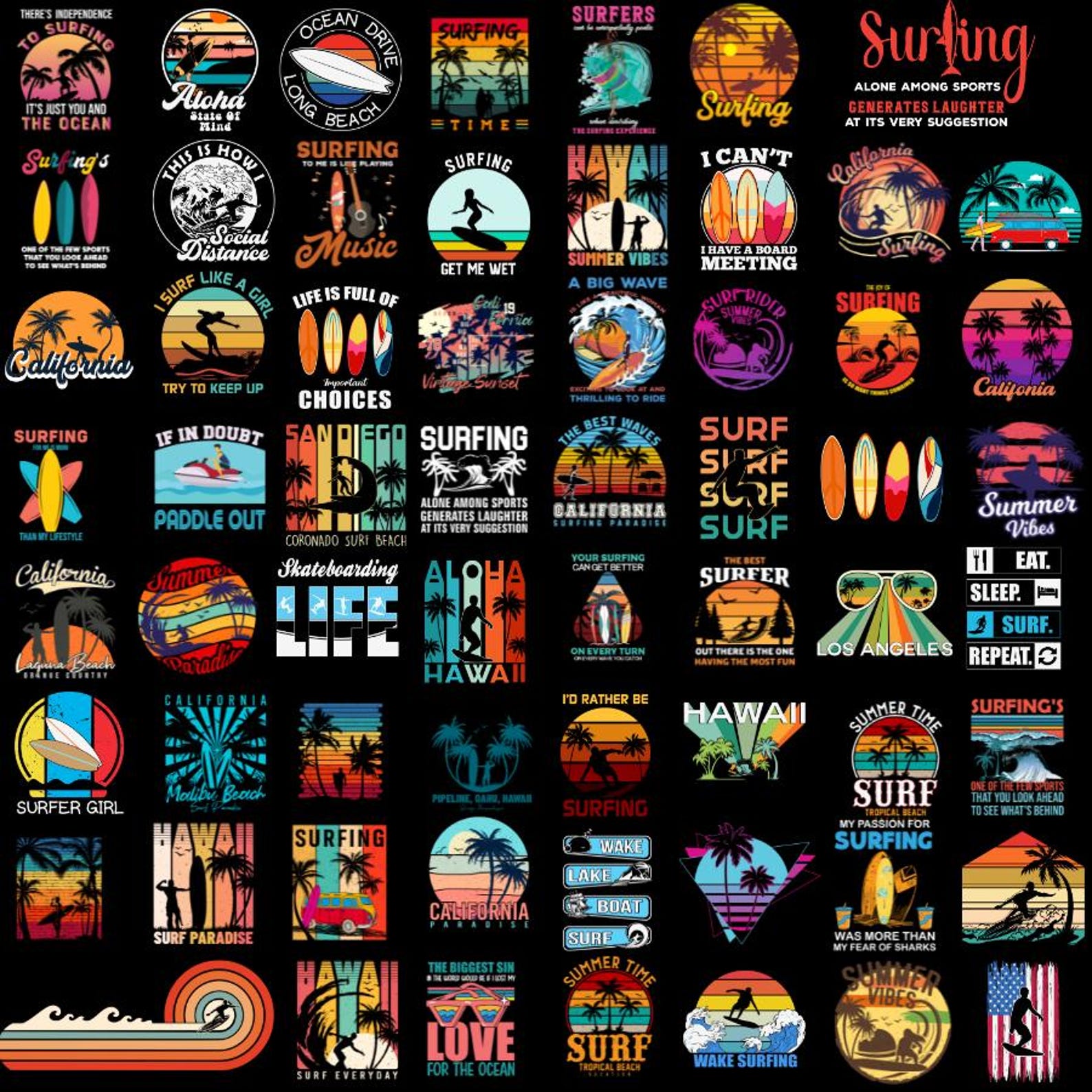 Surfing Png Bundle, Summer Beach Designs, Surfer T-shirt Graphics, Surf ...