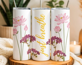 Envoltura para vaso Just Breathe, diseño floral de loto por sublimación (descarga digital)