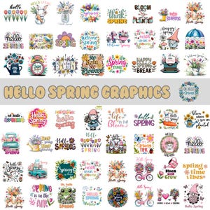 Hello Spring Digital Grapics, Spring Png, Welcome Spring, Spring Shirt, Spring Vibes, Floral Bundle, Spring File, Digital Bundle
