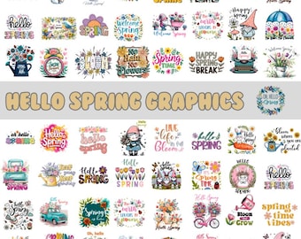 Hello Spring Digital Grapics, Spring Png, Welcome Spring, Spring Shirt, Spring Vibes, Floral Bundle, Spring File, Digital Bundle