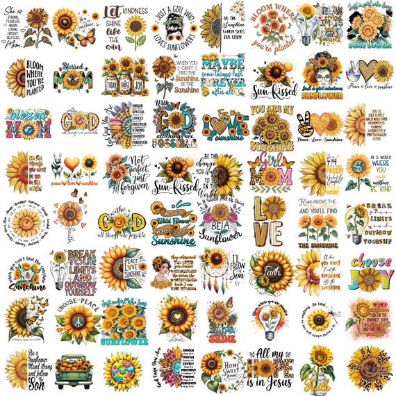Sunflower Png Bundle, Positive Quotes, Floral Graphics, Sunflower Shirt, Retro Flowers, Motivation Quotes, Boho Png, Bundle Sublimation