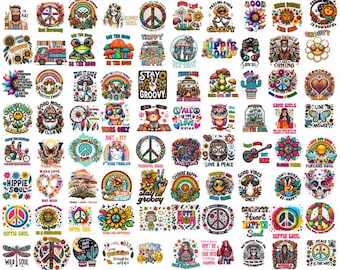 Hippie and Groovy Png Bundle, Postive Hippie, Mental Health, Good Vibe, Flower Png, Groovy Vibe, Png File, Bundle Sublimation