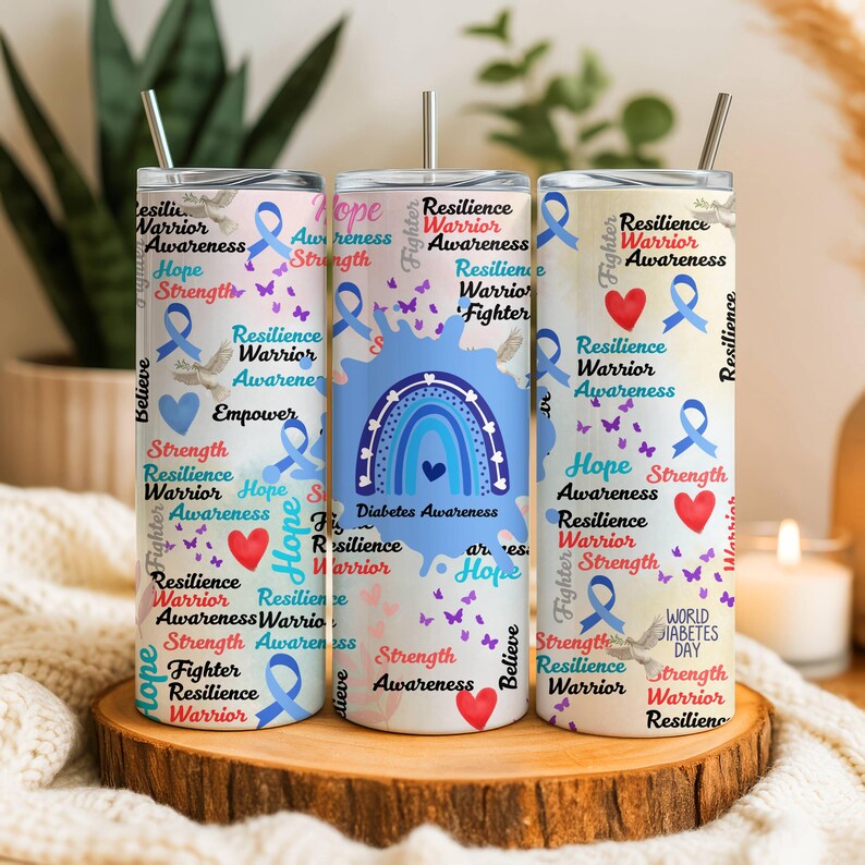 Diabetes Awareness Tumbler, Blue Ribbon Design (digital File) - Etsy