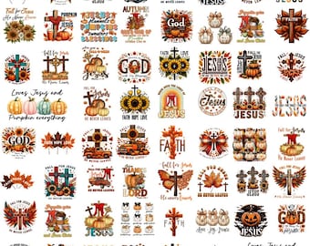 Fall Christian Clipart PNG Bundle, Autumn Religious Graphics (Commercial Use)