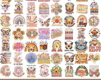 Boho Vintage Png Bundle, Vintage Graphics, Digital Cliparts, Vintage Bundle, Retro Vibes, Boho Shirt, Vintage Era, Sublimation Png, Digital